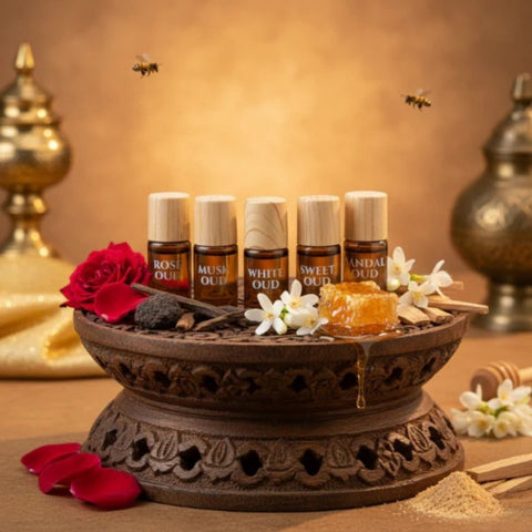 Oud Attars Starter Pack- Rose, Musk, Sandal, White, Honey